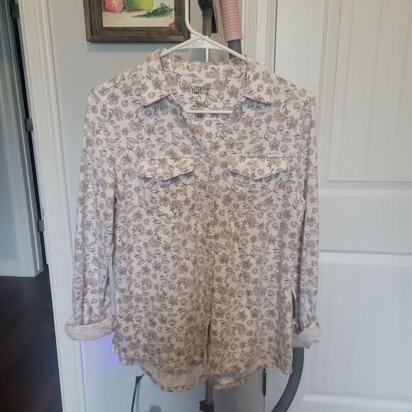 Womens tops set of 2 soft roll tab sleeves with collar v-neck cotton poly size s - Picture 12 of 16